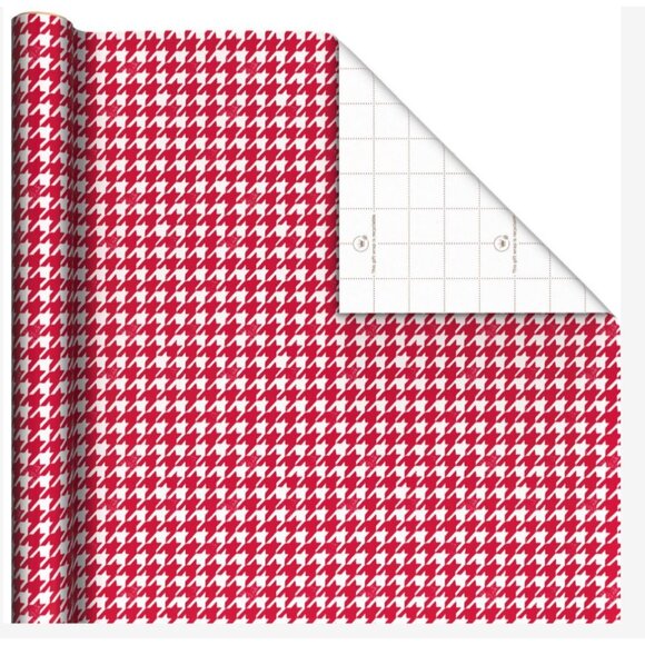 Hallmark Wrapping Paper Red and White Houndstooth 35 sq ft Roll Holiday Gift - Picture 2 of 7